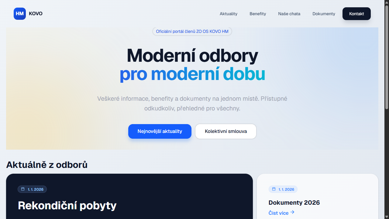 Skutečný náhled členského portálu HMKOVO