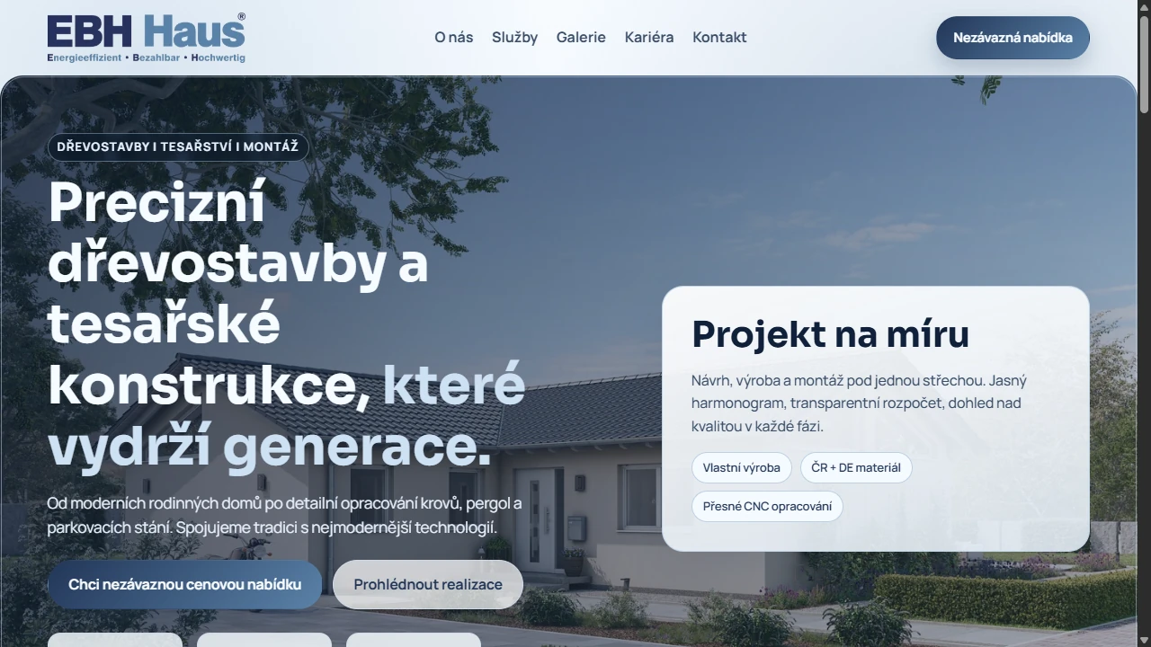Skutečný náhled firemního webu EBH-HAUS