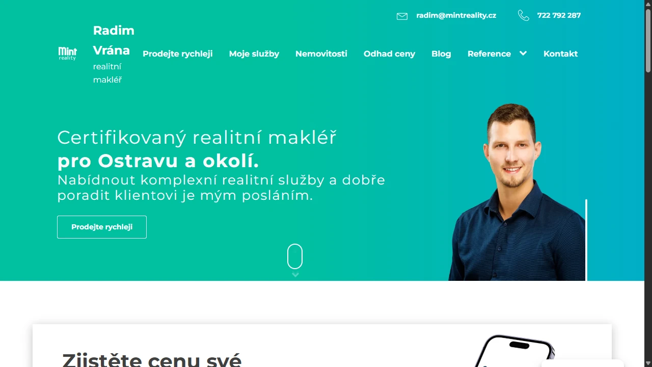 Skutečný náhled webu realitního makléře Radima Vrány