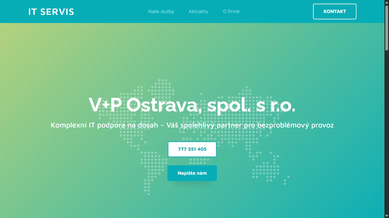 Skutečný náhled webu V+P Ostrava